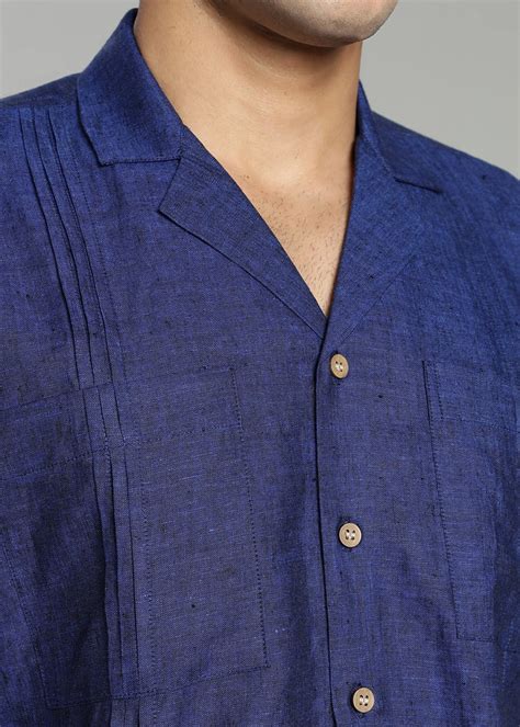 Prussian Blue Pure Linen Cuban Collar Short Sleeve Shirt – Linen Trail