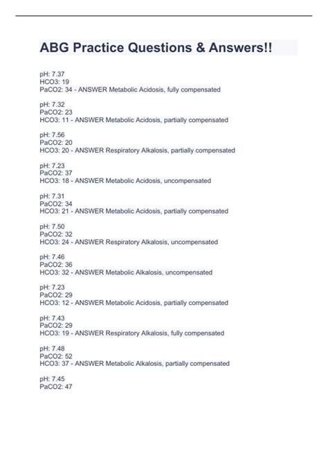 ABG Practice Questions & Answers!! - ABG - Stuvia US