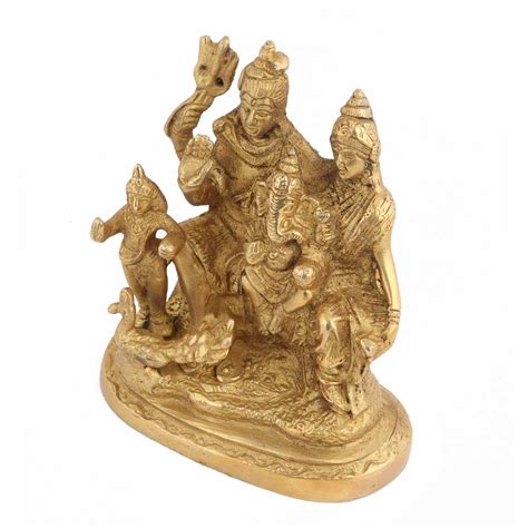 Handmade Golden Brass Shiv Parivar Statue