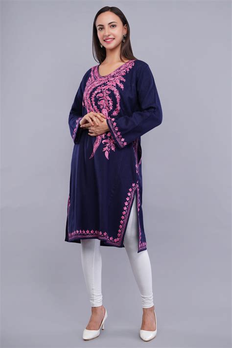 Buy Blue Kashmiri Pheran with Pink Aari Embroidery and Large Paisley ...