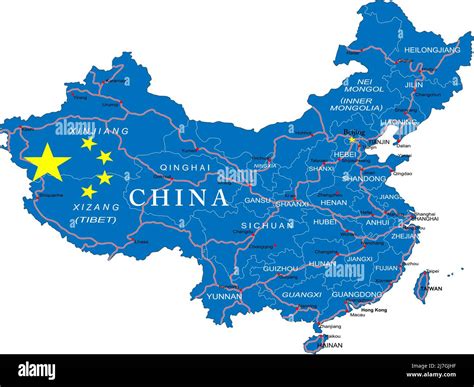 China highly detailed map with all different regions,roads and main cities Stock Vector Image ...
