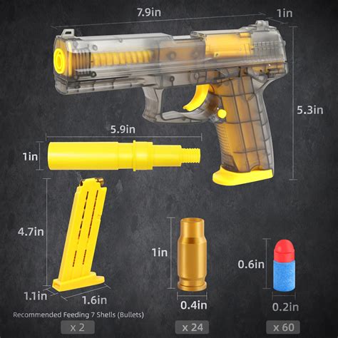 Buy YOOYID Toy Gun Shell Ejection Pistol with Magazine Bullets, Yellow ...