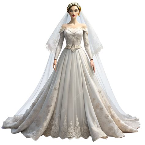 Elegant Bride In White Wedding Dress With Lace And Veil, Wedding Dress ...