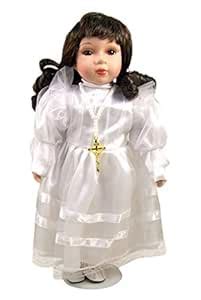 My First Communion Brunette Porcelain Doll with Satin Dress and Veil ...