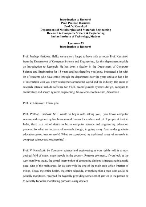 Lec35 - Computer Engineering - Introduction to Research Prof. Prathap Haridoss Prof. V. Kamakoti ...