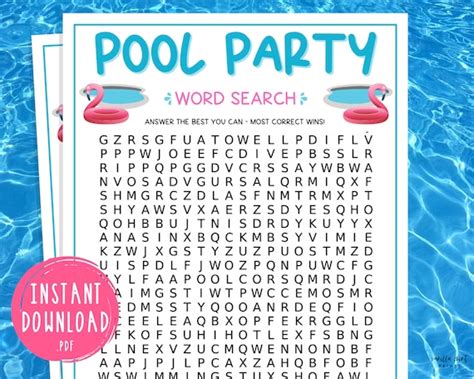 Pool Party Word Search Game Printable Summertime Games Fun - Etsy India