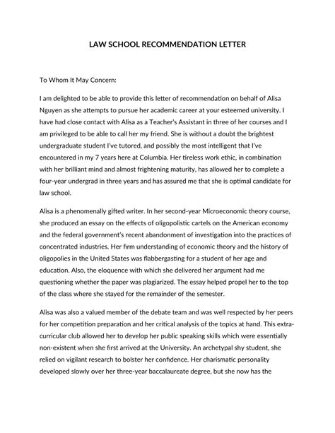 45 Free Printable Law School Letter Of Recommendation Templates [PDF]