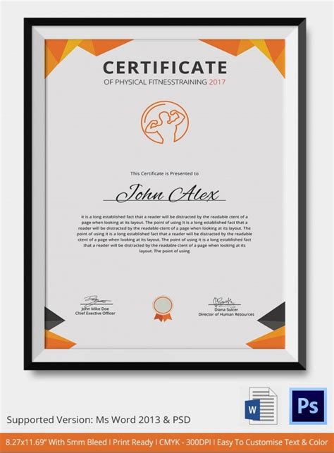 Physical Fitness Certificate - 5+ Word, PSD Format Download | Free ...