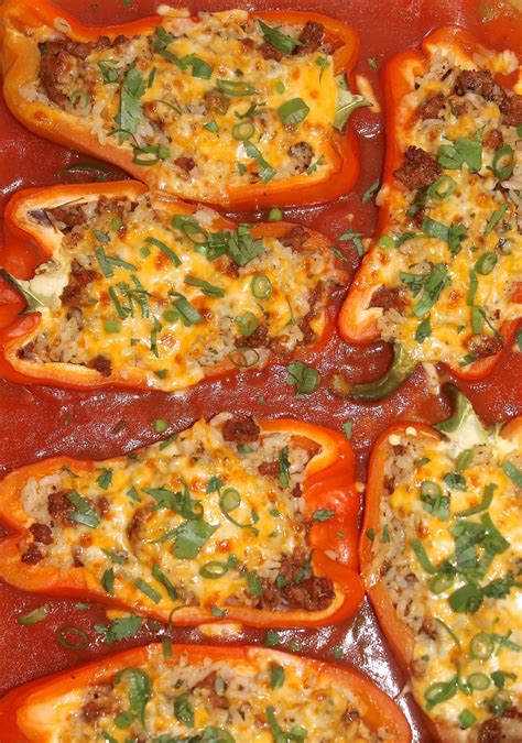 Savory Moments: Chorizo and rice stuffed peppers with spiced tomato sauce