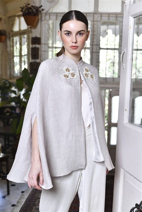 Ivory Silk Floral Embroidered crystal cape – The Ambition Collective