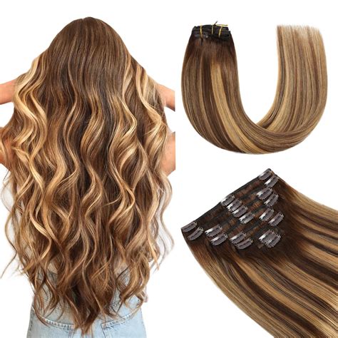 Amazon.com : YILITE Hair Extensions Clip in Human Hair 100% Remy Real ...