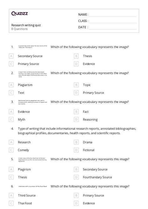 50+ Research Writing worksheets for 8th Class on Quizizz | Free & Printable