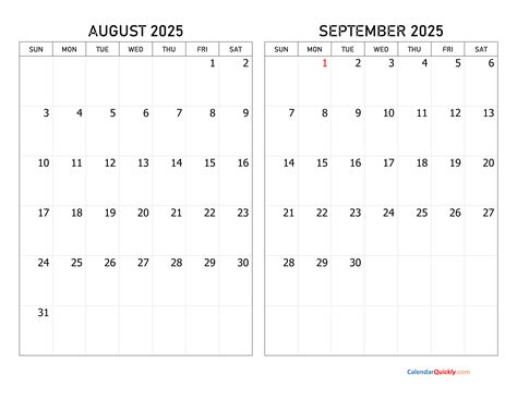 August and September 2025 Calendar | Calendar Quickly