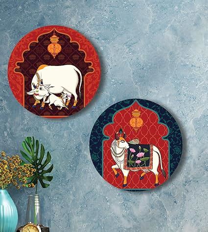 SAF paintings Round Shape Pichwai Cow Art MDF Wall Painting for Living ...