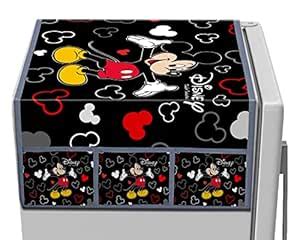 Kuber Industries Disney Mickey Printed Satin Fridge Top Cover with 6 ...