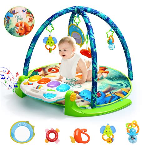 HOLYFUN Baby Gym Play Mat, Kick and Play Piano Gym with 5 Sensory ...