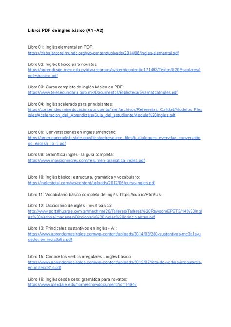 Inglés Básico (A1 - A2): Guía Completa de Libros PDF - Studocu