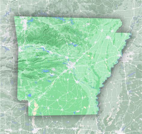 Terrain Map of Arkansas - WhiteClouds