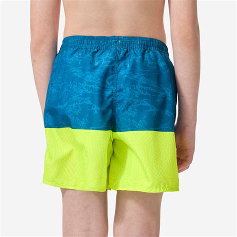 Boys’ surfing swim shorts with pockets - 100 Stories blue yellow ...