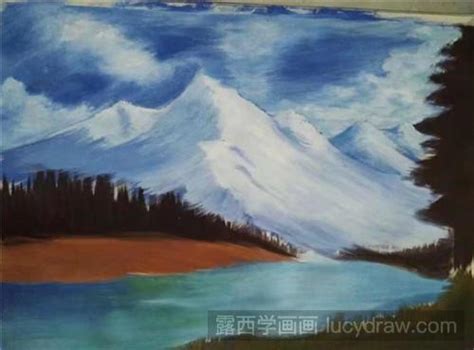 水彩画雪山风景步骤图-露西学画画