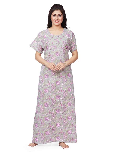 Buy REEYA Cambric Cotton Women Ladies Nighty Half Sleeves with One Side ...