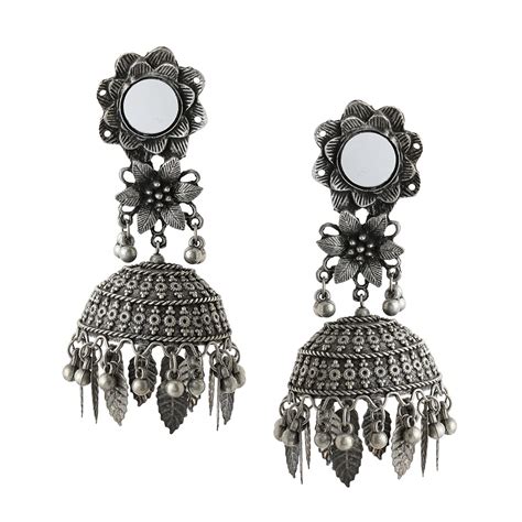 Yellow Chimes Earrings for Women and Girls Traditional Silver Oxidised ...