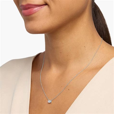 East West Emerald Cut Bezel Diamond Pendant In 14K White Gold (1/2 Ct ...