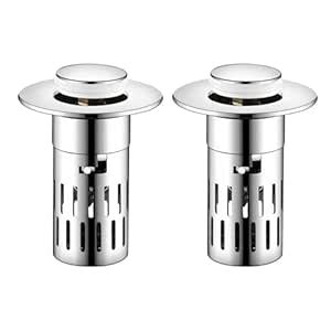 Bathroom Sink Stoppers with Popup Design & Removable Steel Strainer ...