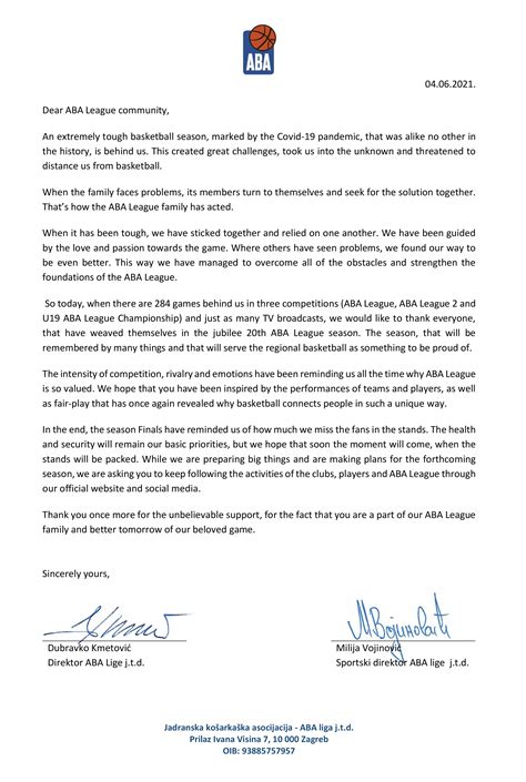 An open letter to the ABA League community : ABA League