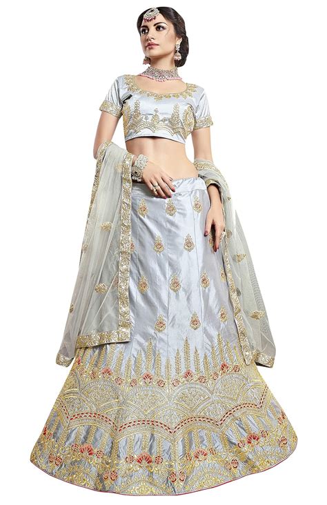 Buy MANVAA Women's Silk Lehenga Choli (MHY29701_Grey_Freesize) at Amazon.in
