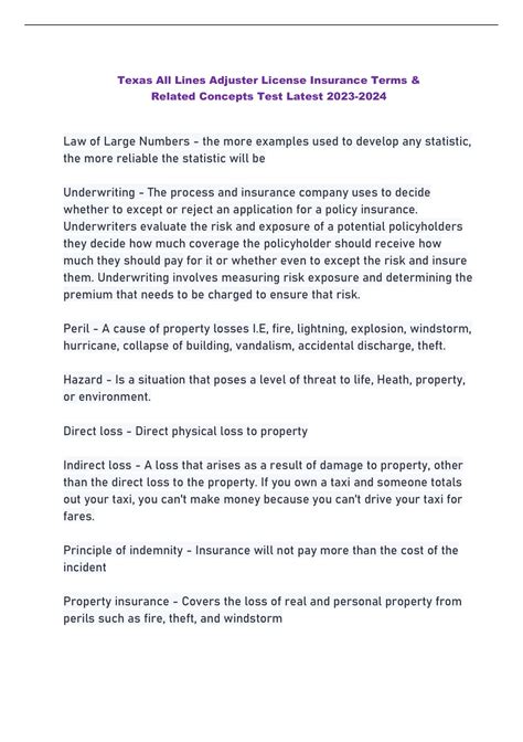 Texas All Lines Adjuster License Insurance Terms & Related Concepts ...