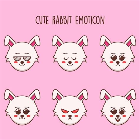 Premium Vector | Set of cute rabbit emoticon
