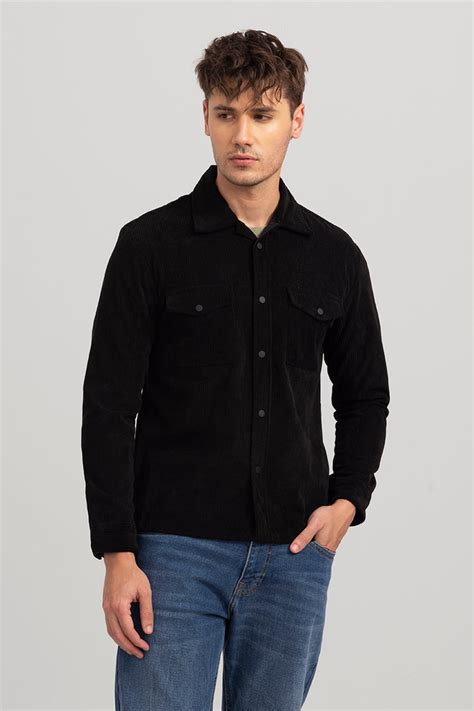 Buy Men's Artic Onyx Black Corduroy Overshirt Online | SNITCH