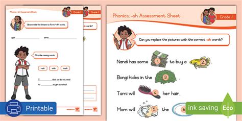 Grade 1 Phonics -sh Assessment Sheet (teacher made) - Twinkl