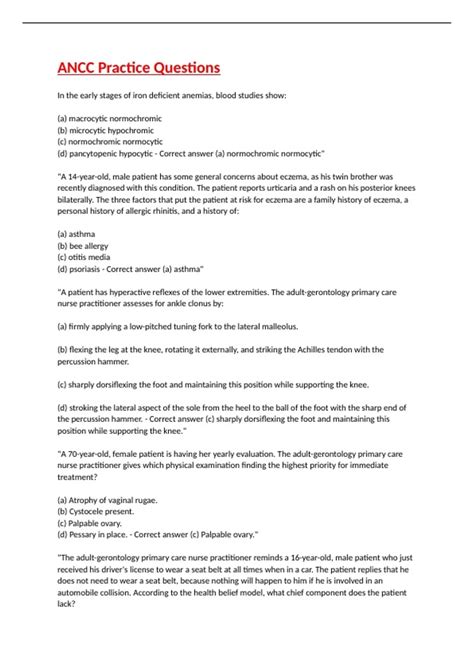 ANCC Final Exam Questions with Correct and verified answers. Graded A+ ...