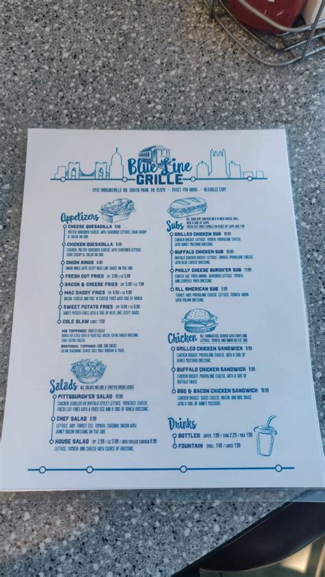 Menu at Blue Line Grille restaurant, South Park Township