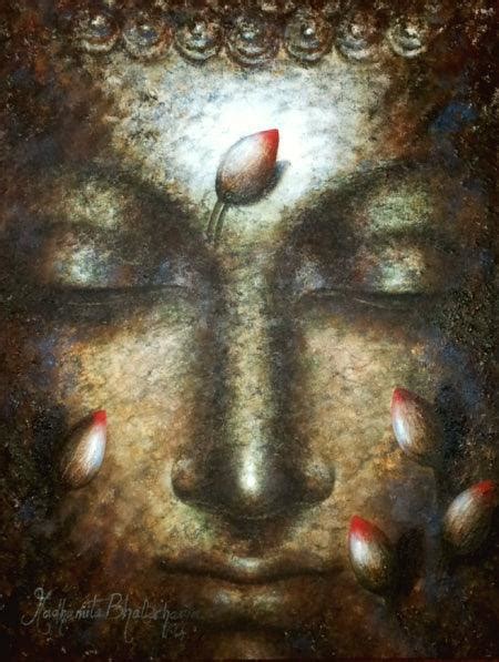 "Dhyan Buddha": Yellow Orange Acrylic Painting by Madhumita ...