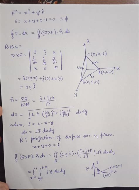 Verify the stoke's theorem for the function f=xi+y2 kover the plane ...