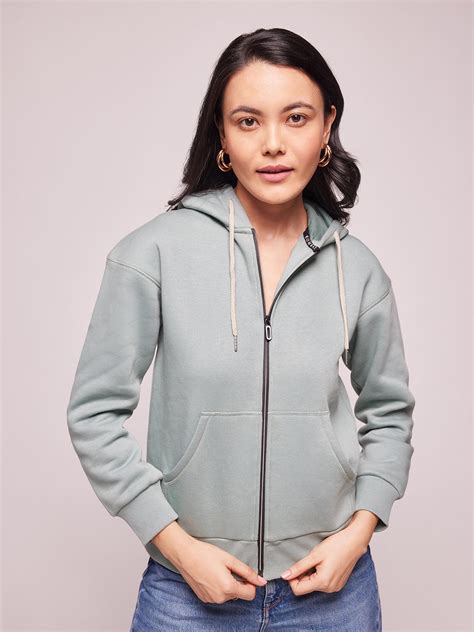 Women's Solid Sage Green Knit Hoodie Jacket – Bombay High