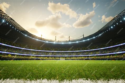 Soccer stadium defocus background evening arena with crowd fans d ...