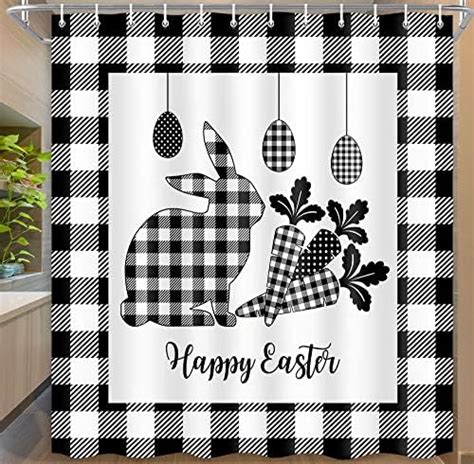 MERCHR Buffalo Check Plaid Easter Day Shower Curtain, Funny Bunny Egg ...