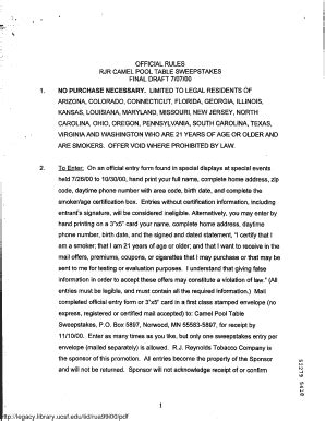 Fillable Online legacy library ucsf OFFICIAL RULES RJR CAMEL POOL TABLE ...