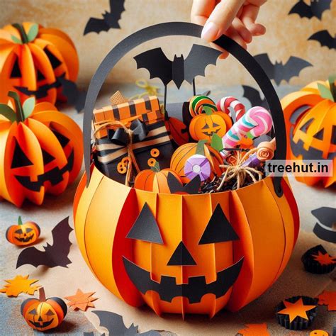 Trick or Treat Basket Paper Craft Ideas, Halloween Decoration Ideas for ...