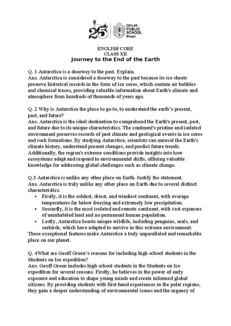 ENGLISH CORE CLASS XII Essay on Antarctica: A Doorway to the Past - Studocu