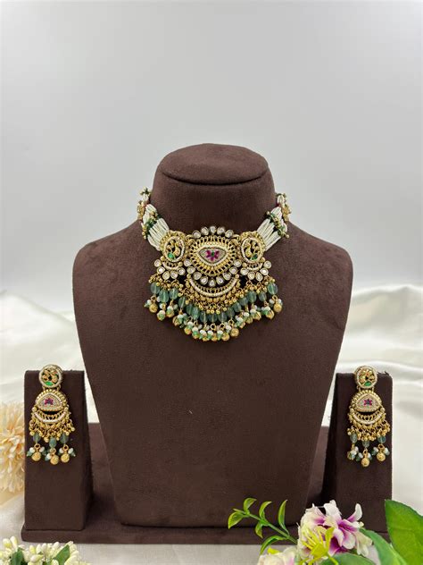 Celebrity Inspired AD Choker Earrings Indian Jewelry Set– Libasaa.com