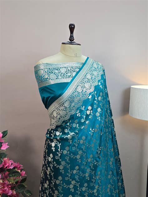 Malai Katan Satin Silk Banarasi Saree - Sea Green Body with All Over J ...