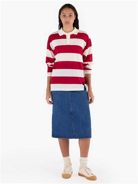 John Smedley Unisex Stripe Rugby Shirt, Snow White/Red
