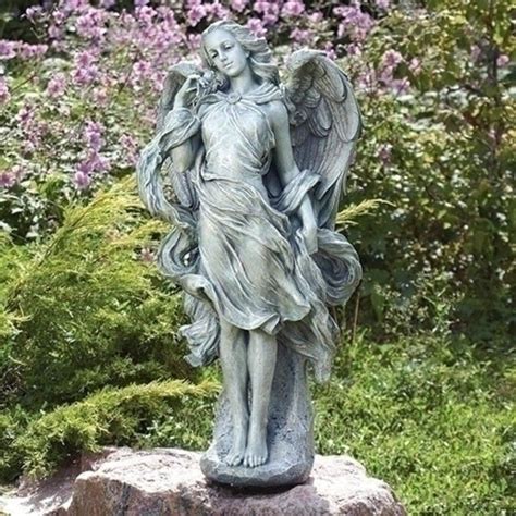 Angel holding rose large garden statue | Outdoor garden statues, Garden ...