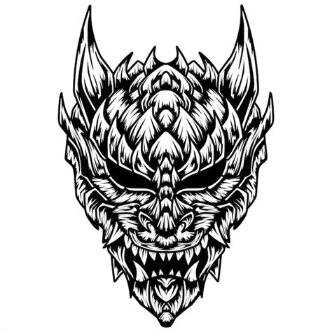 Japanische kabuki-oni-maske in stammesstilillustration | Premium Vektor