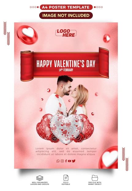 Modèle A4 joyeuse saint valentin amoureux | PSD Gratuite